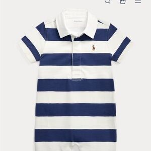NWT - Ralph Lauren Navy and White Striped Cotton Rugby Shortall - 3M